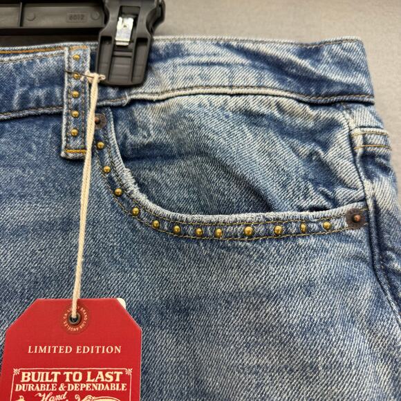 Lucky Legend Jeans Women's 18/34R Blue Easy Rider Boot Peace Sign Patch NWT - Picture 3 of 16